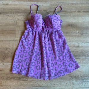 Vintage LaSenza baby doll lingerie negligee purple leopard‎ print Y2K